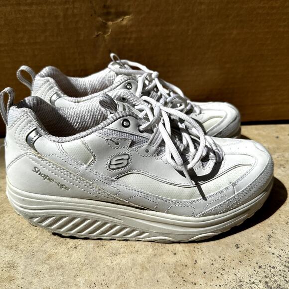 Skechers Shape Ups Sneakers Walking Toning Lace Up Leather White 9.5 - Picture 3 of 7